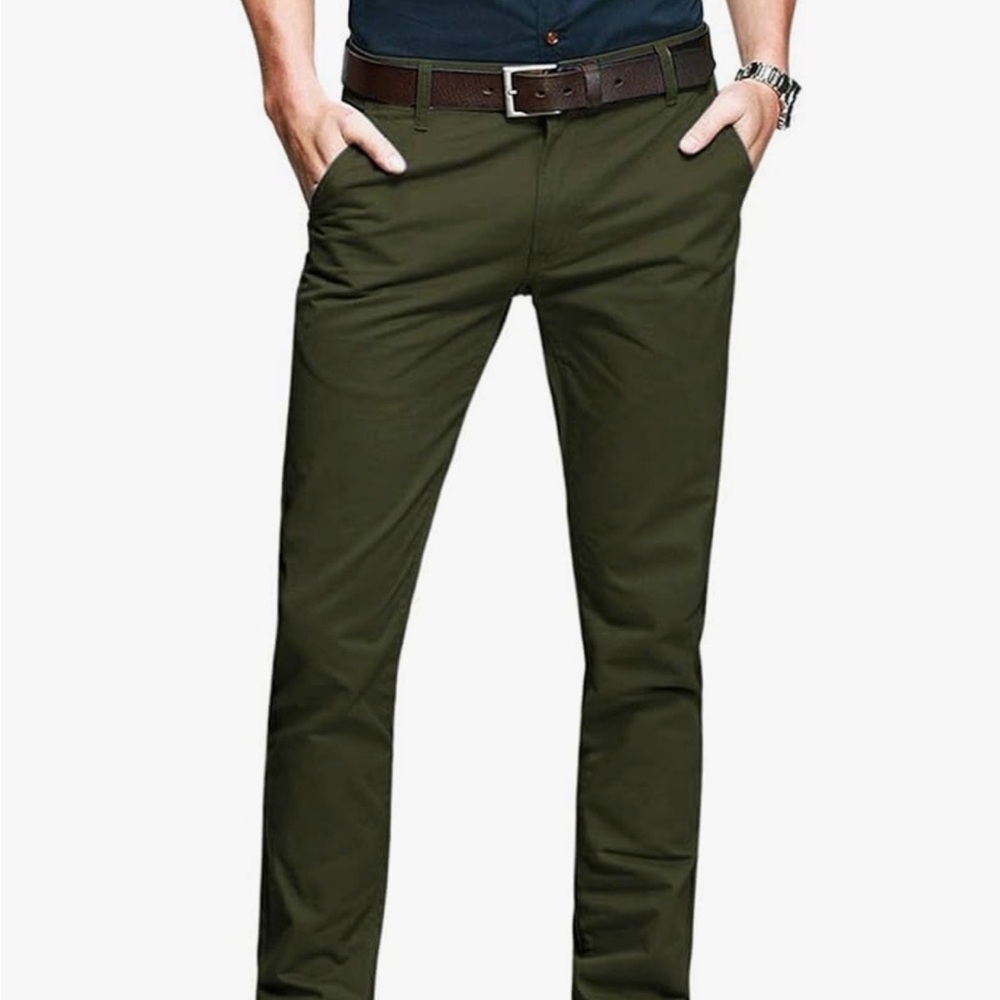 Men's Olive Army Green Chinos Cotton Pants